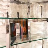 Articulated presentation shelf in chrome and glass. Italy 1970s