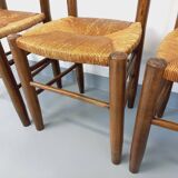 Set of 4 vintage brutalist chairs in wood and straw from the 60s