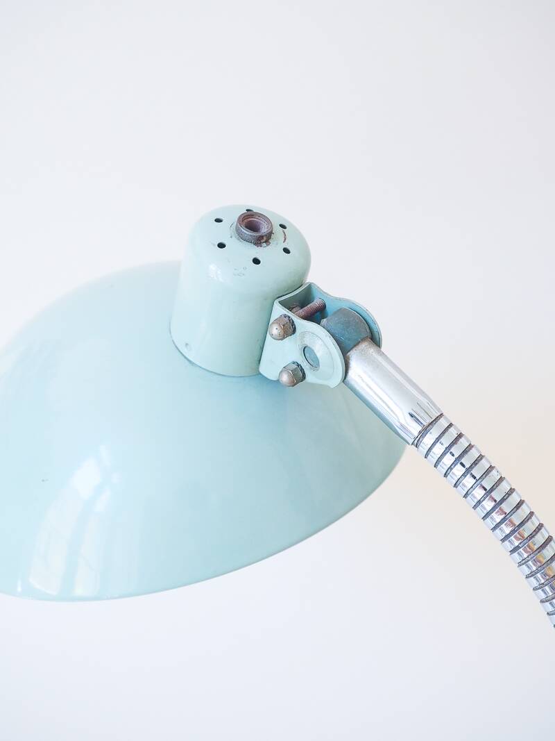 Grande lampe de bureau vintage en métal vert d'eau – Bras flexible chromé