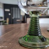 Set of 6 Alsatian wine glasses in chiseled crystal with green turned foot