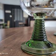 Set of 6 Alsatian wine glasses in chiseled crystal with green turned foot