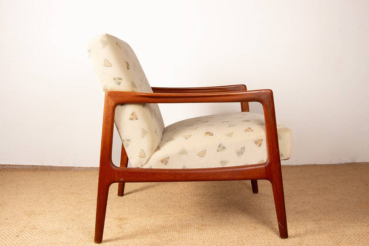 Pair of Scandinavian armchairs in teak and new fabric, 1960.