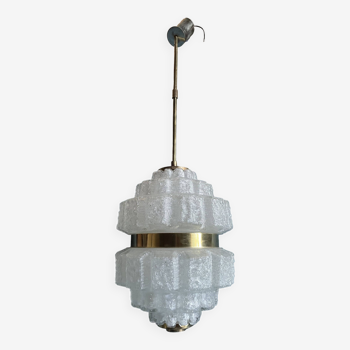 Suspension/chandelier in molded glass and brass - 1970s