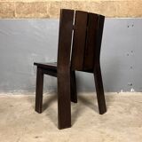 Chaises de salle à manger brutalistes et modernistes des années 70 en bois marron architectural