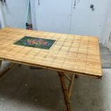Vintage 50s rattan and bamboo dining table Audoux Minet La Roue Vallauris