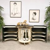 Brutalist bar trolley cocktail bar 'Ebonized oak' Belgium 1970