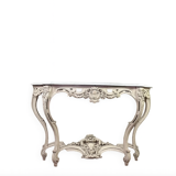 Console de style Louis XV patine beige, marbre de Carrare vers 1880