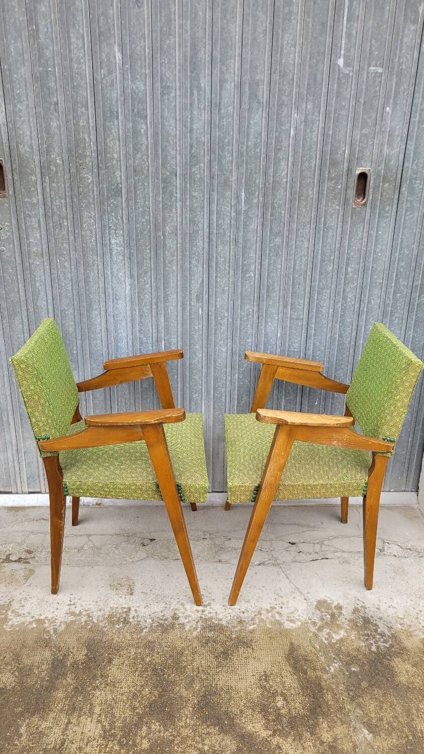 Pair of vintage bridge armchairs 1950s designer compass feet