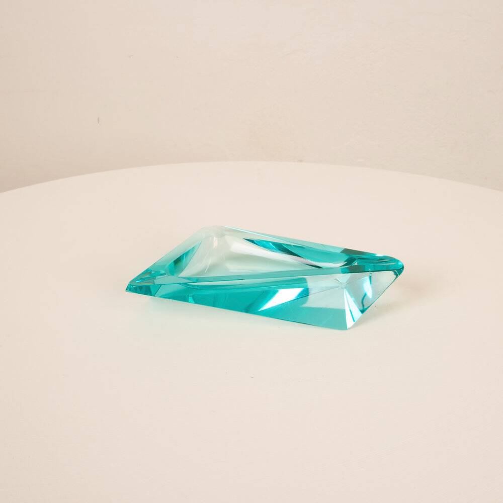 Light-blue crystal ashtray in Fontana Arte style Italy 1970s