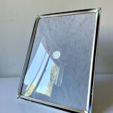 Cadre art déco vintage en métal argenté 24,5 cm x 19 cm verre convexe