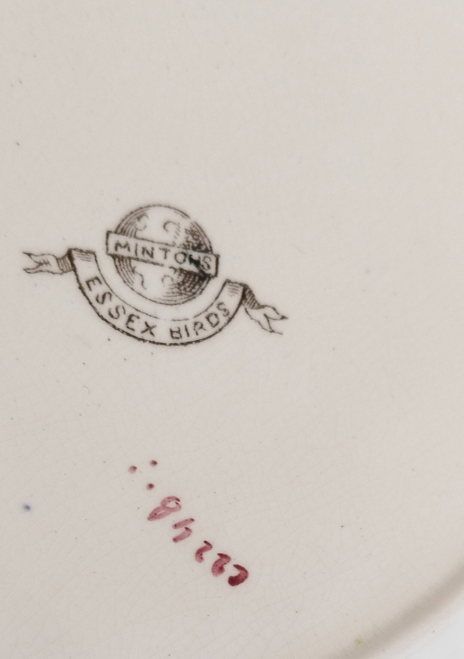 Antique 10" octagonal plate foliage bird Mintons ESSEX BIRDS 1880