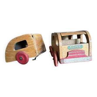 Ancien jouet en bois « mon camping »