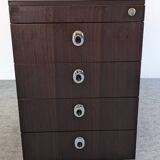 Rosewood storage box on wheels from the 70s/80s