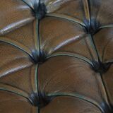 Set of 2 Green Leather English Chesterfield Armchairs Combined with wood