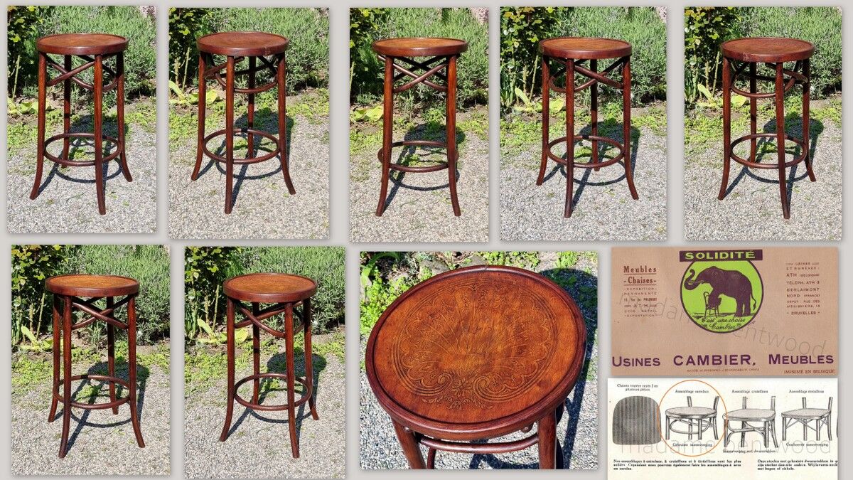 Stool bar bistro Cambier in curved wood