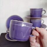 Set of 5 plum-colored stoneware tea cups