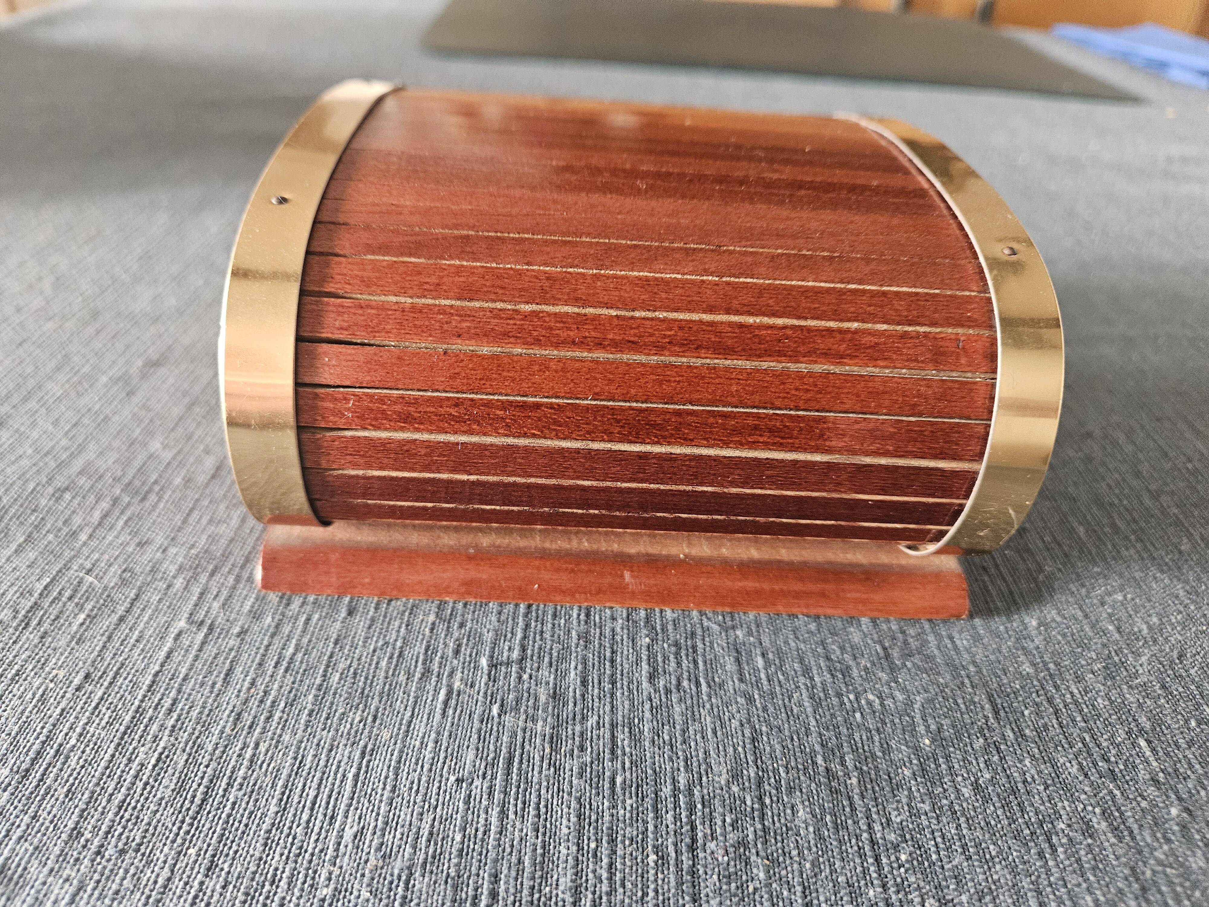 Vintage cigarette box 1950 - Wood and brass cabinetry - Internal ashtray