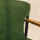 Maërl armchair, Galathée model, green leather, solid wood armrests of your choice