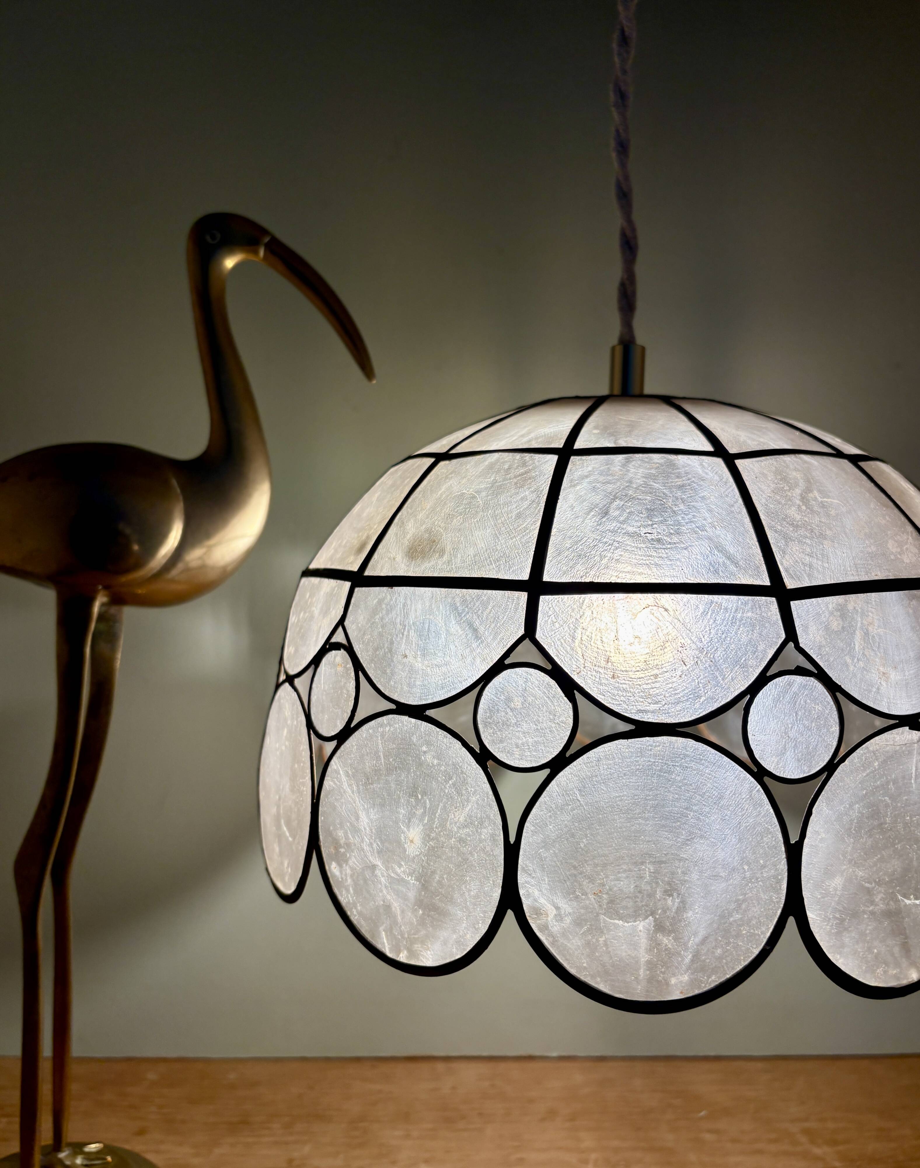 Vintage mother-of-pearl and brass lampshade pendant light