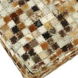 Vintage Square Pouf Goat Leather Patchwork Mosaic Pattern