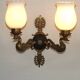 Pair Of Lucien Gau Style Double Swan Wall Lights With Opaque Glass Shades