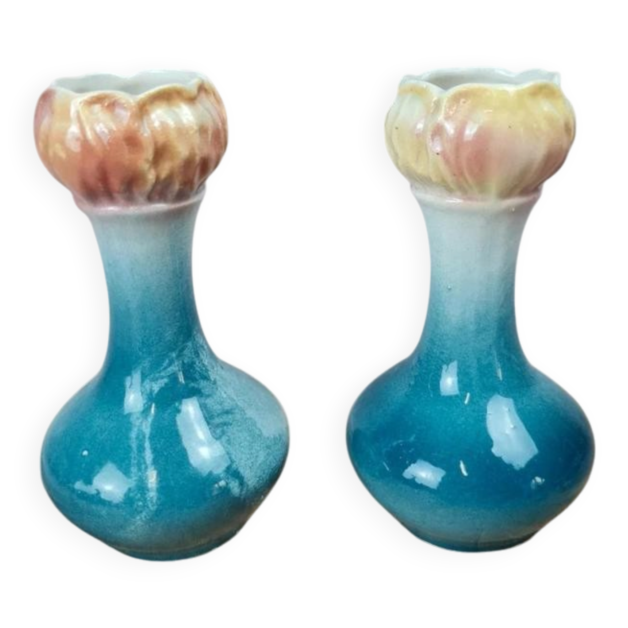 Pair of small antique bud vases numbered 396.