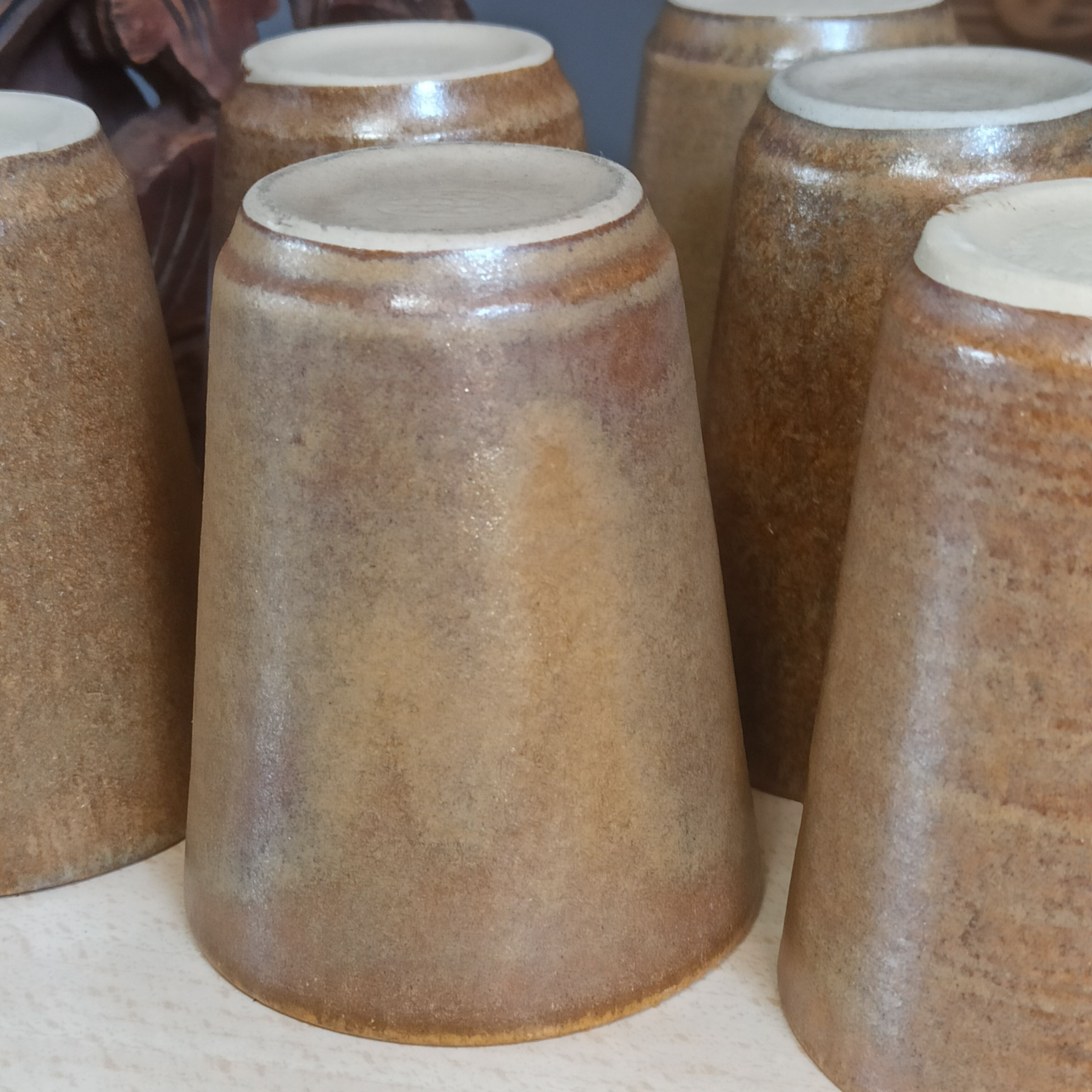 6 Cups cups in vintage Digoin sandstone