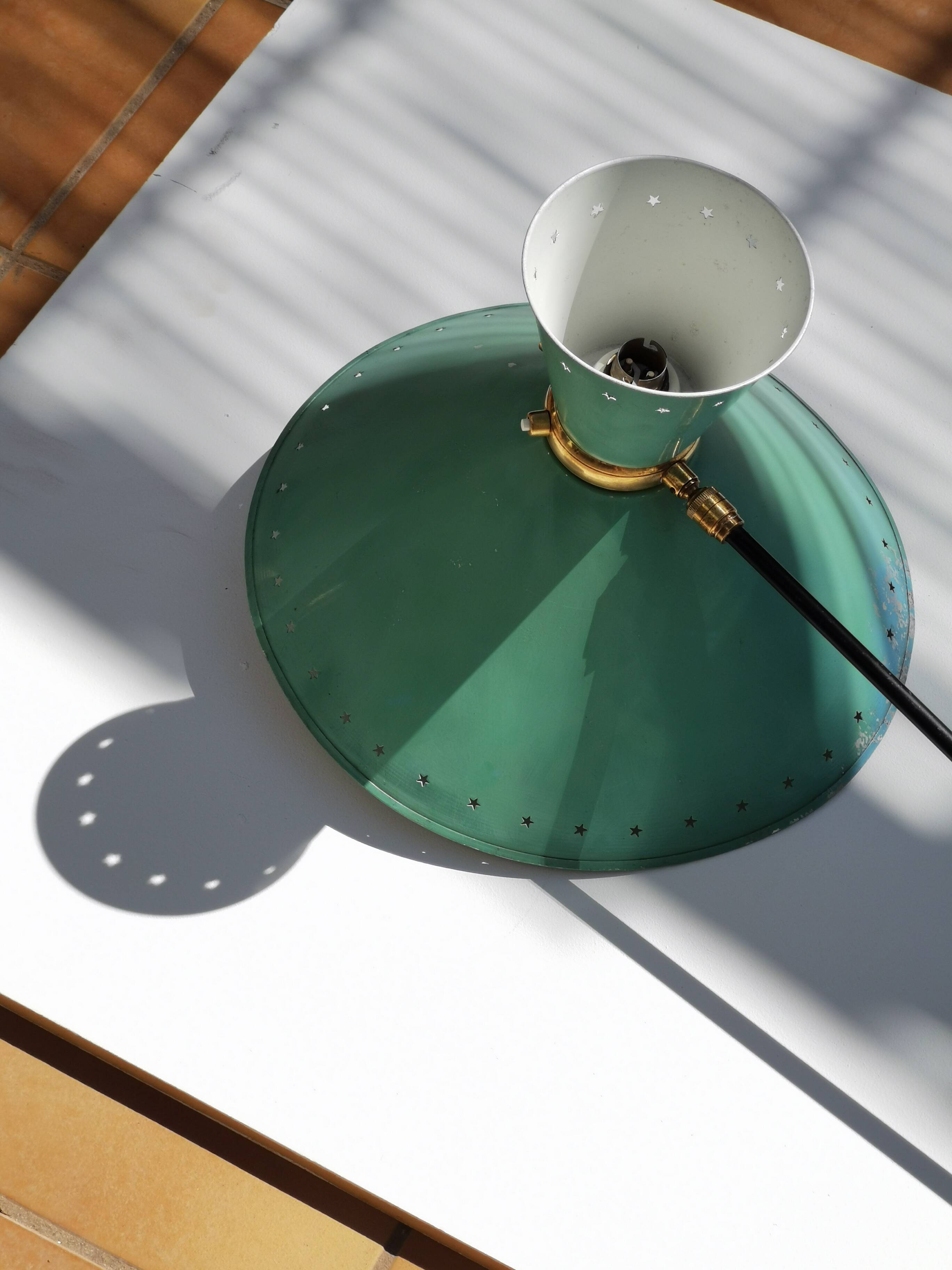 Large Diabolo Wall Lamp René Mathieu for Lunel water green color