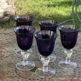 Set of 5 wine glasses in blown and bubbled glass, duo line, biot glassware style, unsigned,