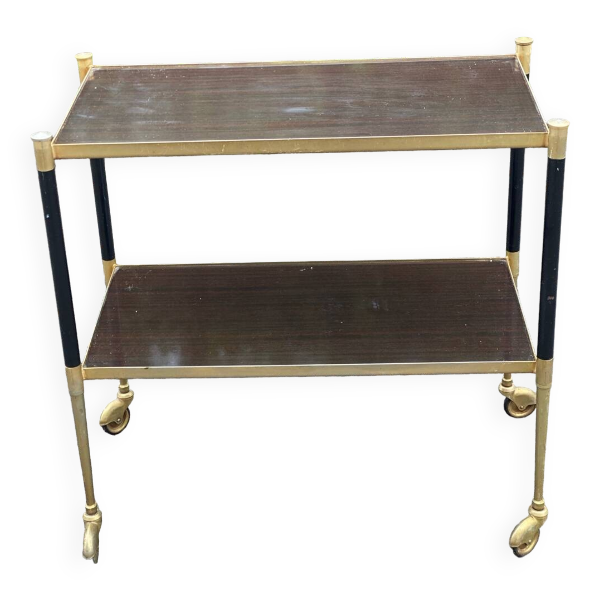 Vintage serving trolley on brass and rosewood wheels