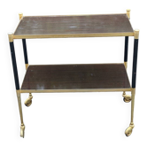 Desserte vintage sur roulettes laiton et palissandre