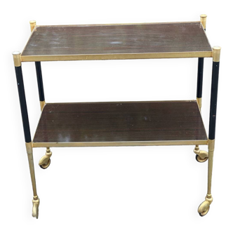 Desserte vintage sur roulettes laiton et palissandre