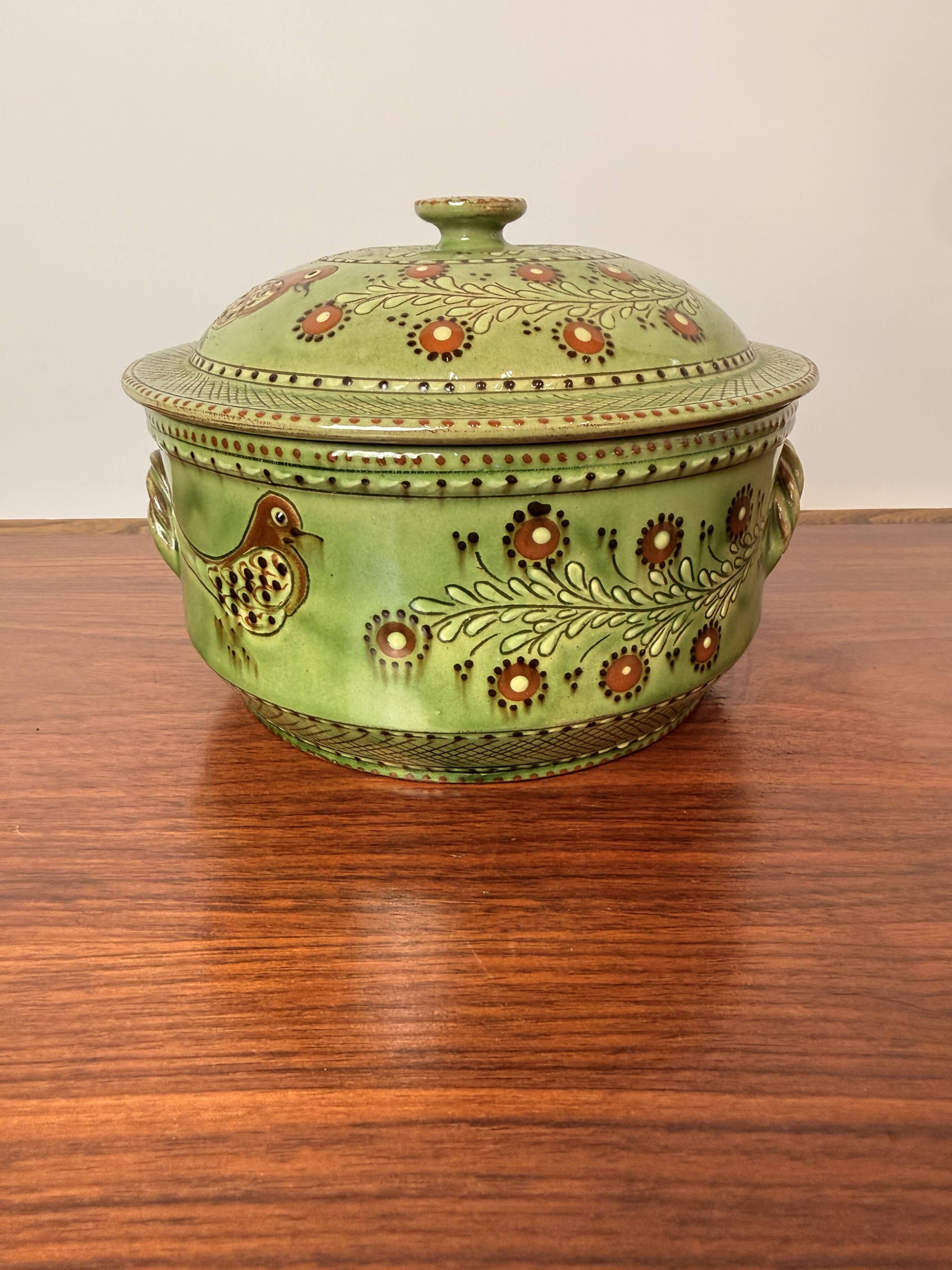 Vintage soup tureen in pottery by J.C. Hermann from Évires – bird decoration