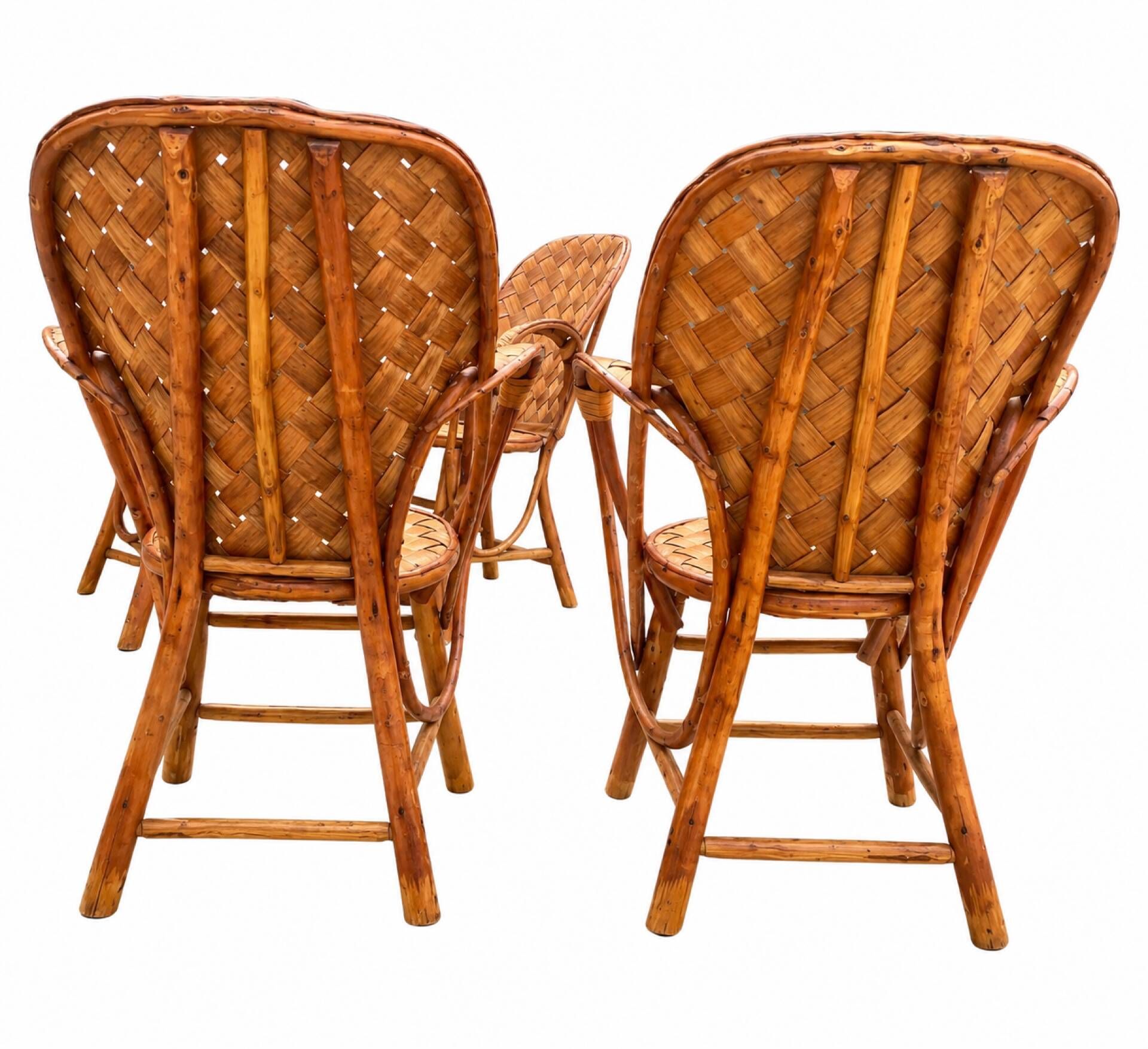 Ensemble de jardin vintage en rotin tressé –table ronde et 4 fauteuils