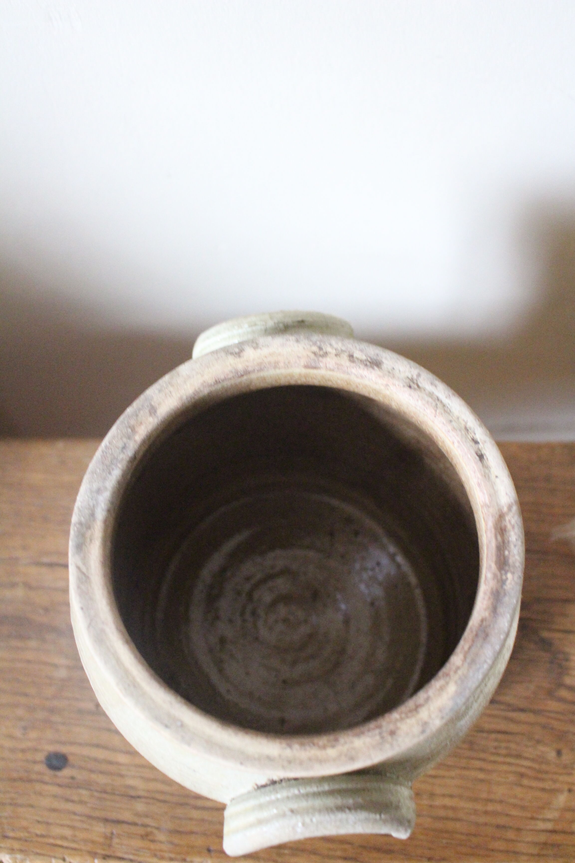 Glazed stoneware pot with two handles