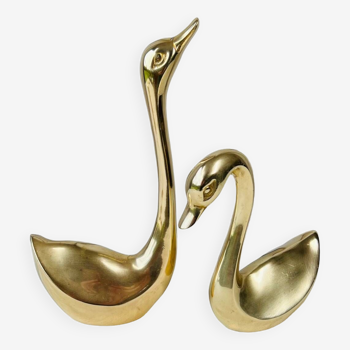 Duo of vintage brass swans