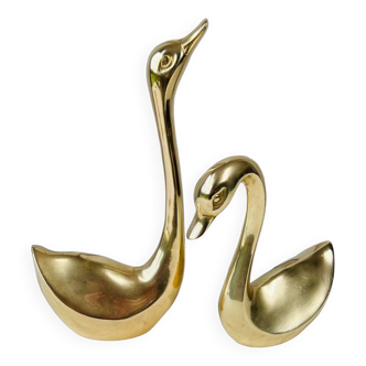 Duo of vintage brass swans