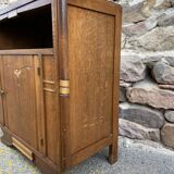 small Art Deco Parisian mid-century vintage 1950 oak sideboard with backsplash