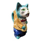 Zoomorphic pitcher - cat with a mandolin - barbotine
