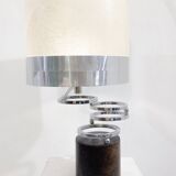 Table lamp in metal and leather, mid-20th century
