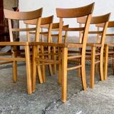 Set of 8 old light wood bistro chairs years 1957 stamps