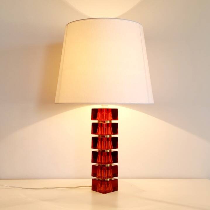 Large Mid Century Scandinavian Glass & Brass Table Lamp By Carl Fagerlund For Orrefors, Sweden, 1960