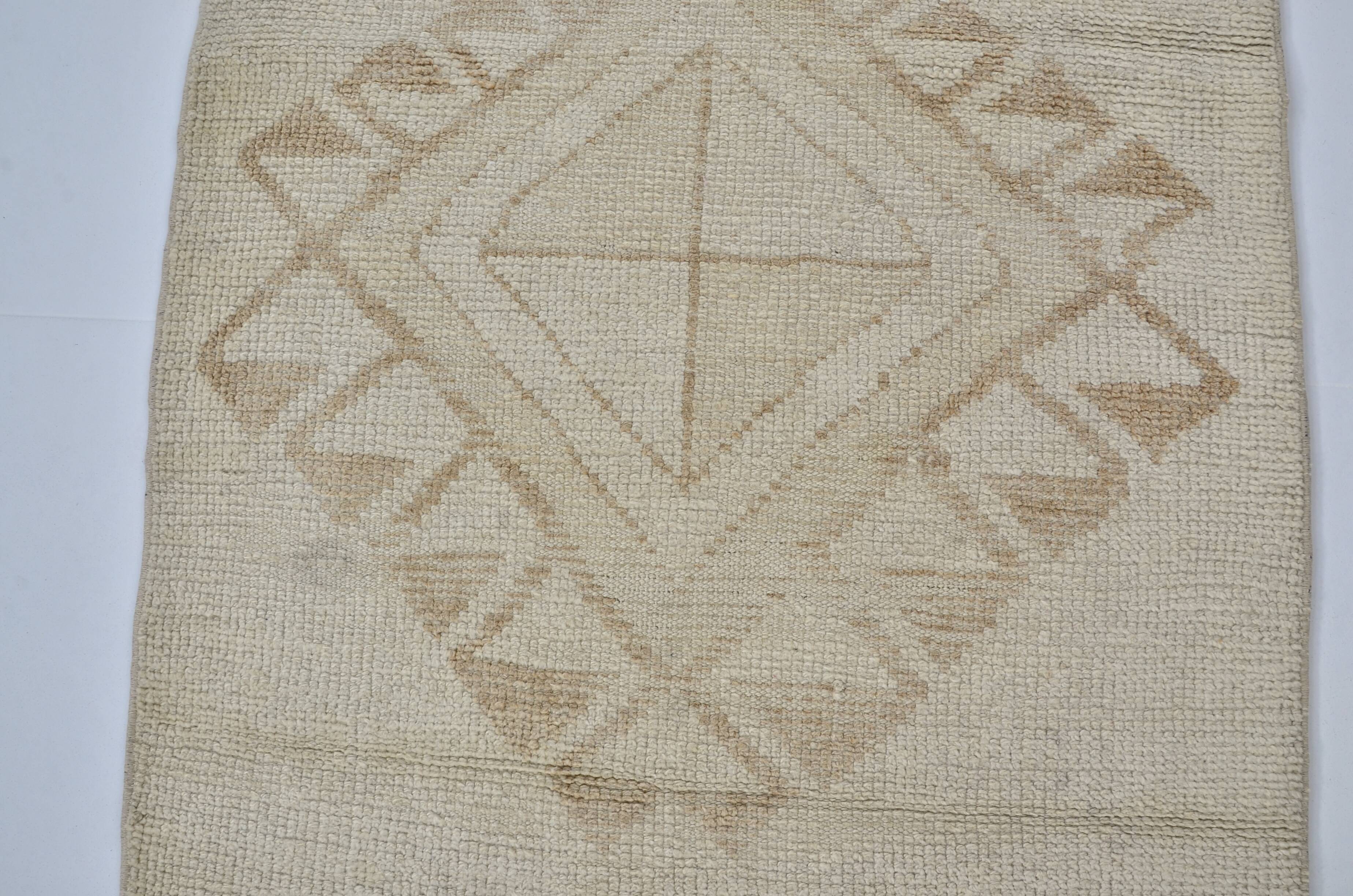 White Oushak Floral Runner Rug sku 2125