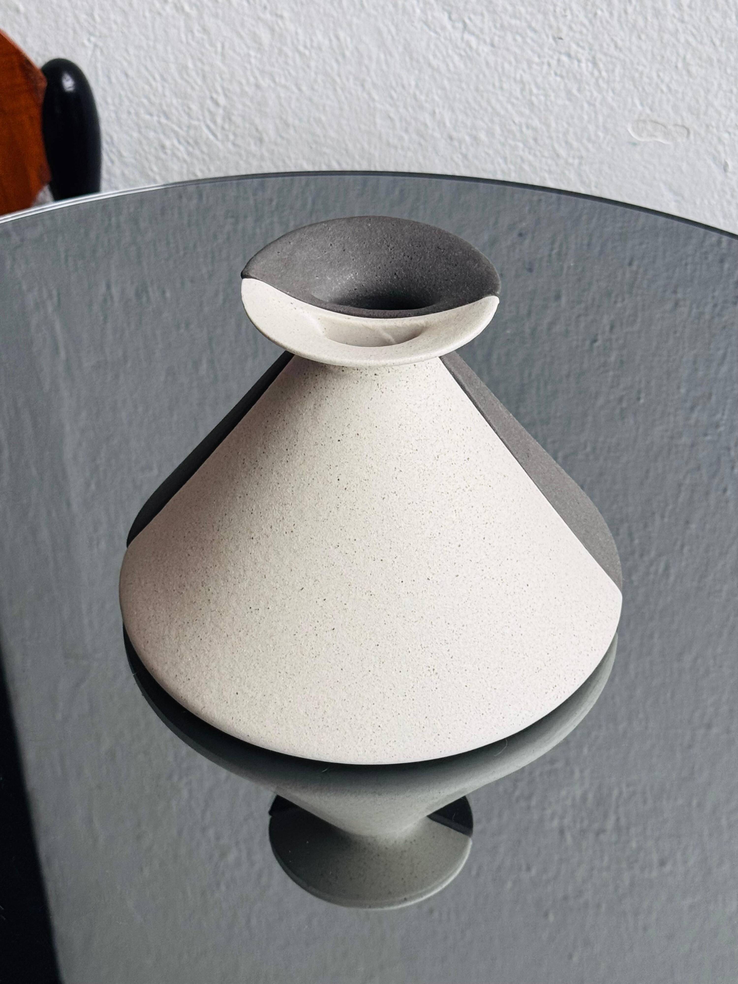 Pair of cream and grey ceramic vases from the 1970s