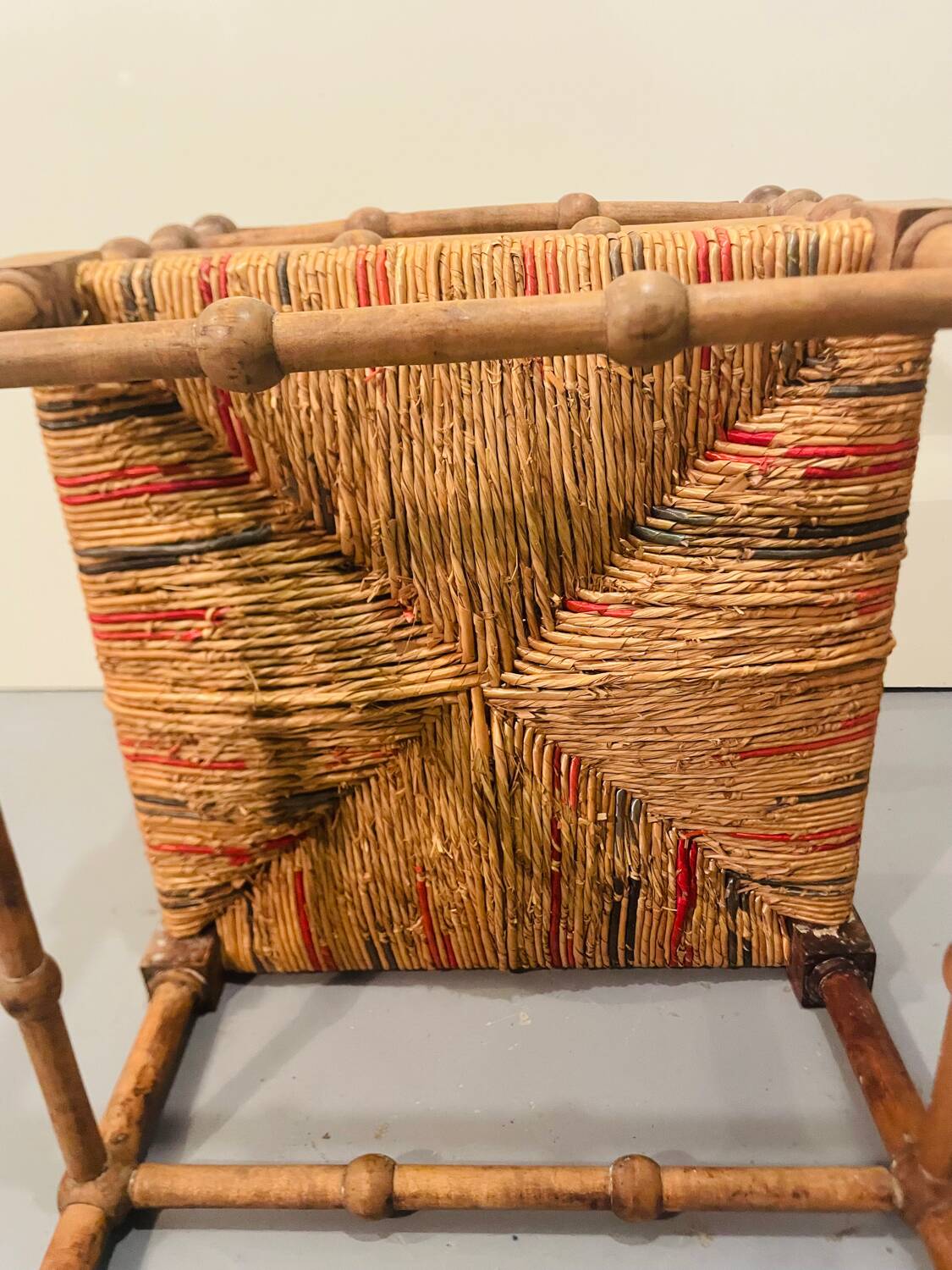 Vintage Art Deco wood and straw corner chair, 1930s