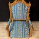 Pair of Louis XV Style Armchairs in Carved Wood and Blue Fabric