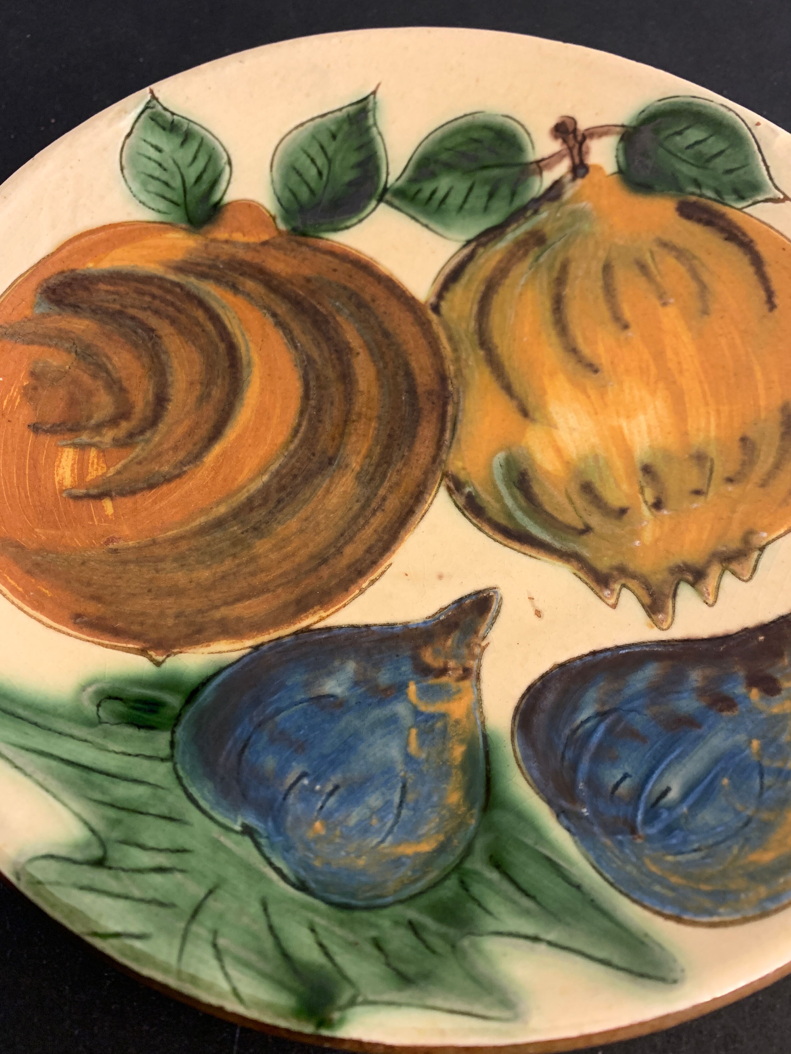 Glazed ceramic plate Puigdemont fruits, 1960
