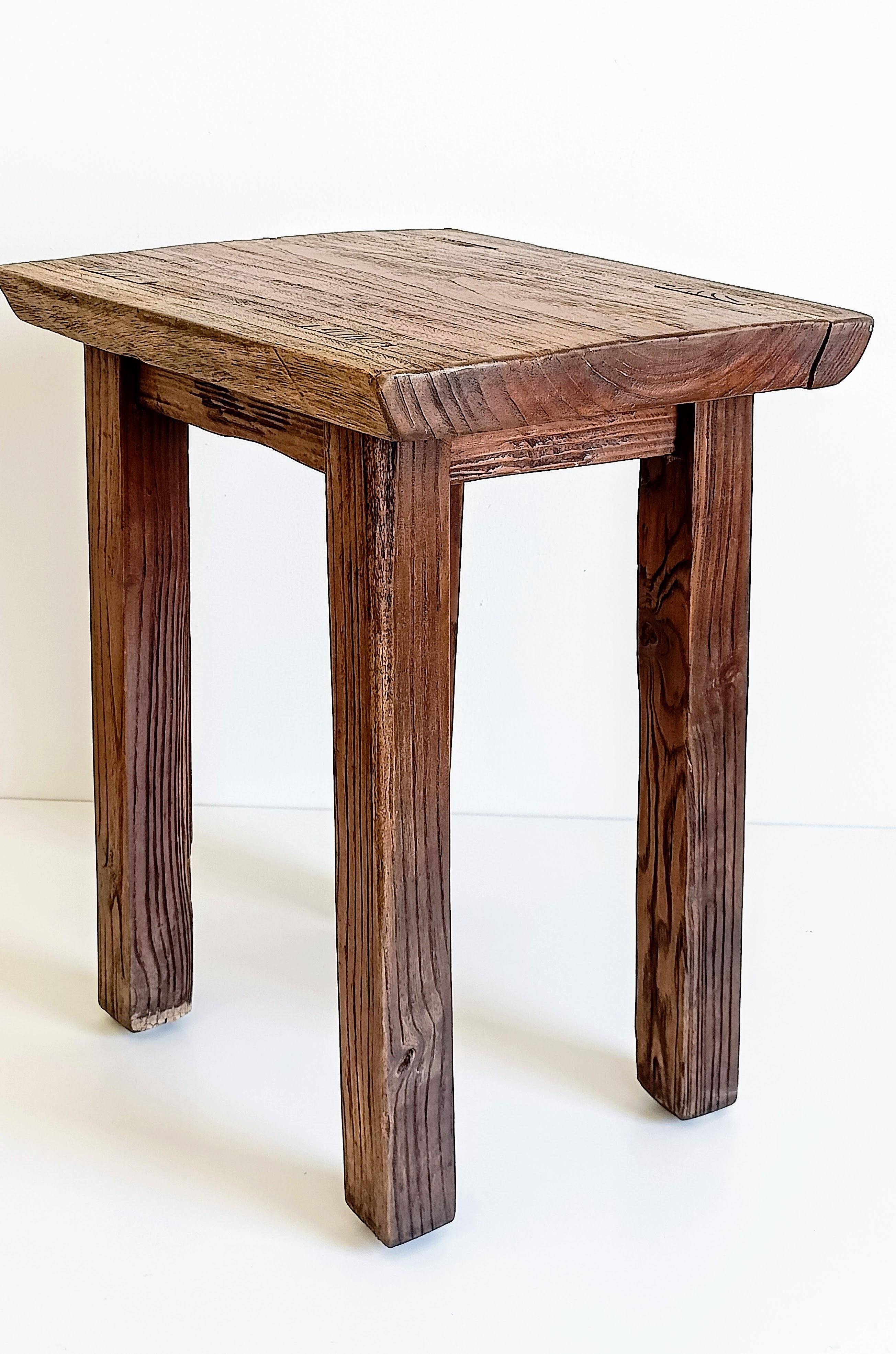 Spanish Baroque Oak Side Table or Stool, Wabi-Sabi Style, 18th C.