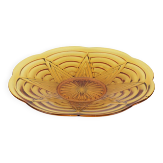 Round Amber Art Deco Fruit Bowl Pressed Glass Bowl