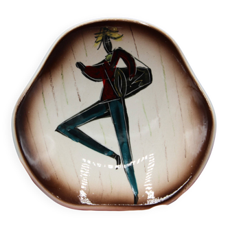 Vintage ceramic bowl from the 50s and 60s drum player